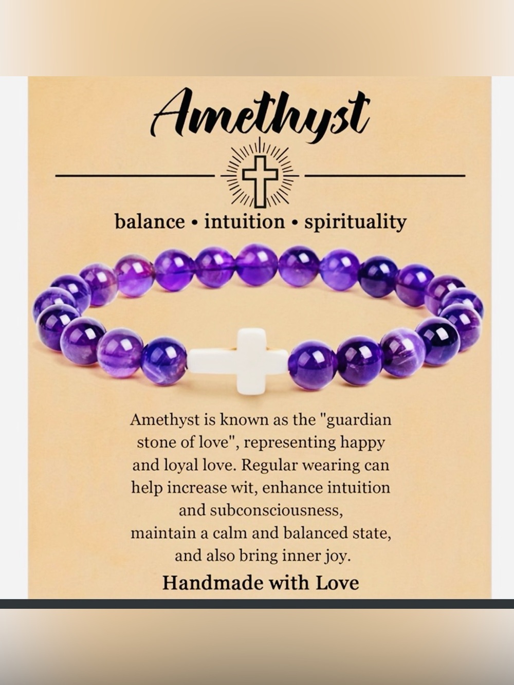 #2497* Faith Beaded Cross Stretch Bracelet - Purple(Amethyst)